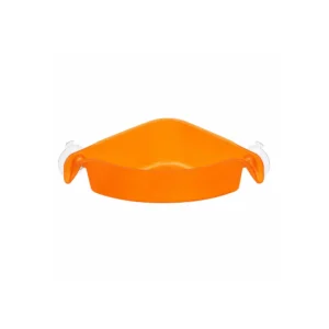 Oransje dusjhylle i plast med sugekopper for montering på vegg i dusj eller bad.