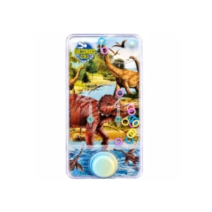 Klassisk vannspill med ringer og dinosaurmotiv med langhalset dinosaur, Triceratops og flygeøgler.