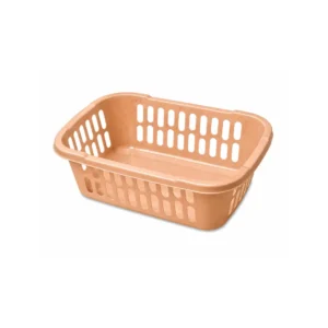 Oppbevaringskurv i plast med ventilert design i sandbeige med grå prikker