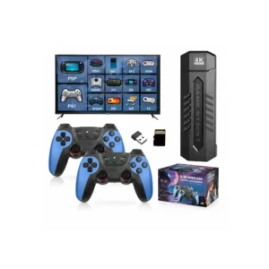 Retro Game Stick 4K 128GB med over 40 000 spill, to trådløse kontrollere, HDMI-tilkobling og Plug & Play for TV.