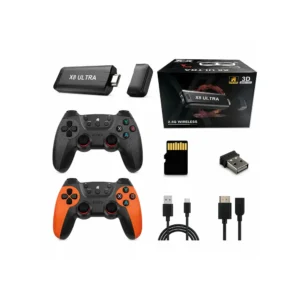 X8 Ultra Retro Spillkonsoll 128GB med over 50 000 spill, to oppladbare trådløse kontrollere, HDMI-tilkobling, Wi-Fi og Plug & Play for TV.