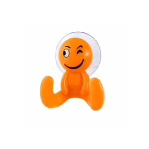 Baderomsknagg med sugekopp og smilefjes i oransje