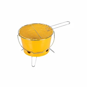 BBQ Steel bærbar gul grillbøtte med grillrist og sammenleggbare ben