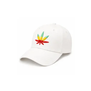 Hvit caps med brodert rasta cannabis blad