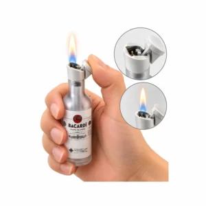 Bacardi flaskelighter med åpen topp og flamme