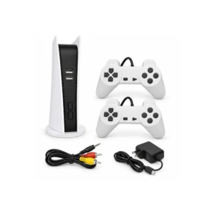 GameStation 5 Pro med to kontrollere, AV-kabel og strømadapter