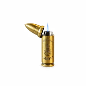 Hunter Bullet stormlighter med åpent lokk og blå jetflamme