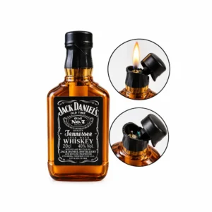 Påfyllbar Jack Daniel’s flaskelighter med åpen topp og flamme