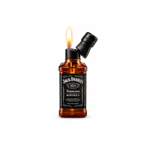 Jack Daniel’s flaskelighter med åpen topp og flamme