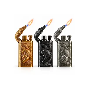 Krokodille stormlighter med dobbel flamme (flere farger)