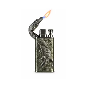 Krokodille stormlighter med dobbel flamme grønn