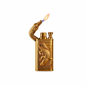 Krokodille stormlighter med dobbel flamme Gull