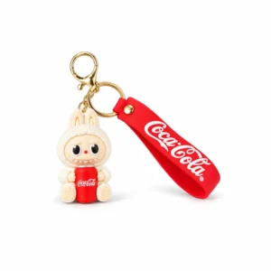 Labubu Coca-Cola nøkkelring med rød Coca-Cola-boks