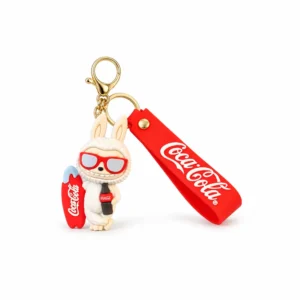Labubu Coca-Cola nøkkelring med surfebrett og solbriller