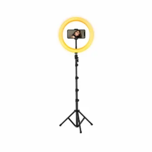 LED ringlys 30 cm med stativ og mobilholder gult lys