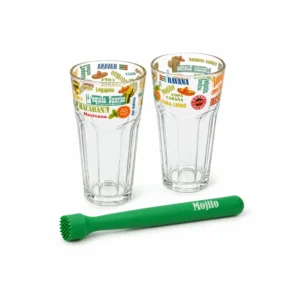 Mojito-sett med 2 glass 47,5 cl og grønn muddler