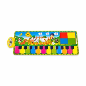 Musikkteppe for barn med piano og dyremotiv 119 x 49 cm