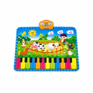Musikkteppe for barn med piano og dyremotiv 73 x 58 cm