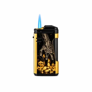Stormlighter med pengemotiv, blå jet flamme