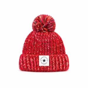 Strikket rosa og flerfarget lue med dusk og Fashion Knitted Hat-logo