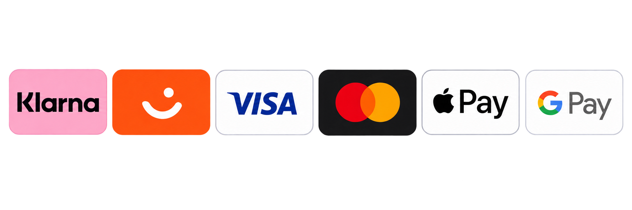 Klarna, Vipps, Visa, Mastercard, Apple Pay og Google Pay