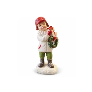 Julefigur – barn med gaver og julekrans 13cm