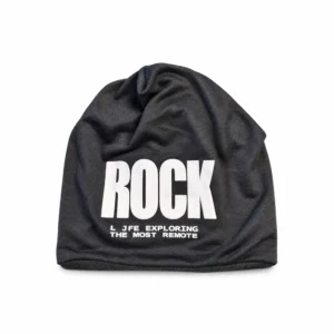 Svart ROCK lue med hvit tekst foran – one size