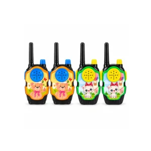 Walkie-talkier for barn med bamse- og kattemotiv, vist som to varianter.